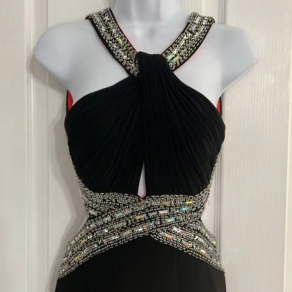 Adam Black Backless Halter Gown - Picture 2 of 9